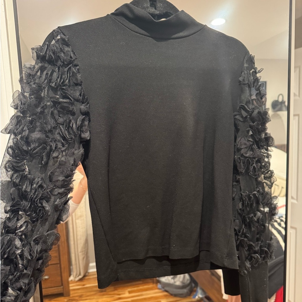 Black Top with Ruffled Sleeves